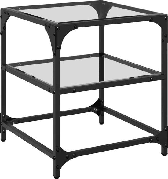 vidaXL Salontafel met transparant glazen blad 40x40x45 cm staal