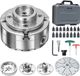 VEVOR Mandrin de tour 4 pouces, jeu de mandrin auto-centrant à 4 mors avec entraînement par engrenage conique, filetage 1 pouce X 8 Tpi, adaptateur, jeux de 5 mors, mallette, nickelé, pour tours
