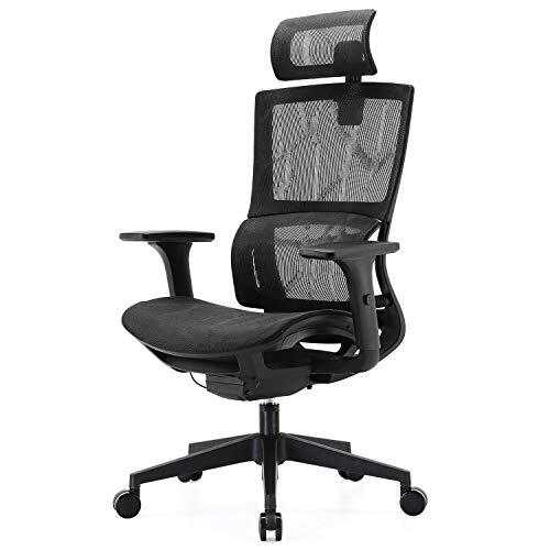 SIHOO bureaustoel ergonomische stoel verstelbare fauteuil, mesh stoel met verstelbare hoofdsteun, lendensteun en armleuningen, 150 kg capaciteit (zwart)