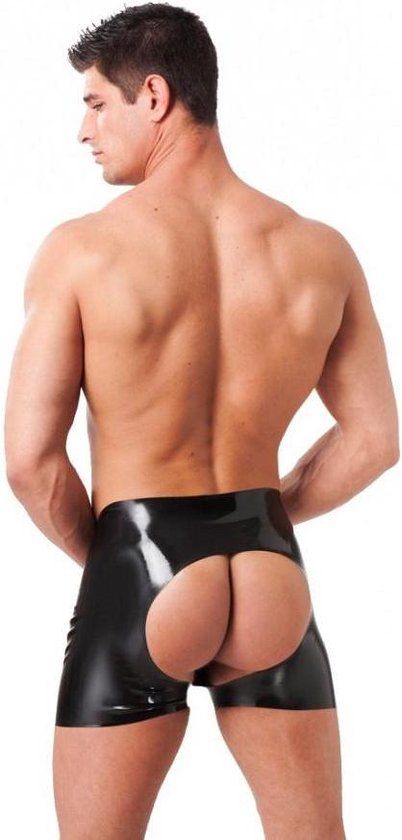 Rimba - Latex Boxershort met open achterkant - Zwart - Maat M