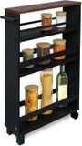 bomoe Hylla – Keukentrolley op Wieltjes 50x79x15 cm – Serveerwagen Hout met 3 Planken & FSC® werkblad – Zwart & Bruin