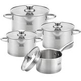 Savoré Kitchen 8-delige Pannenset - RVS Kookpannen met Glazen Deksel - Inductie Pannen - Afgietrand, Maatverdeling en Schenktuit