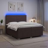 Maison Exclusive - Lit boxspring à LED avec matelas, marron foncé, 200 x 200 cm, tissu