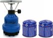 Camping kookstel - metaal - blauw - incl. 2x gas recharge priktank - 190 gram