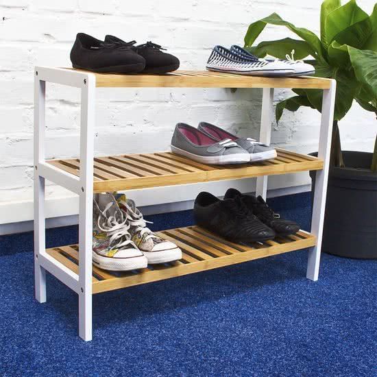 Relaxdays Schoenenrek bamboe Hout Wit 3 Etages
