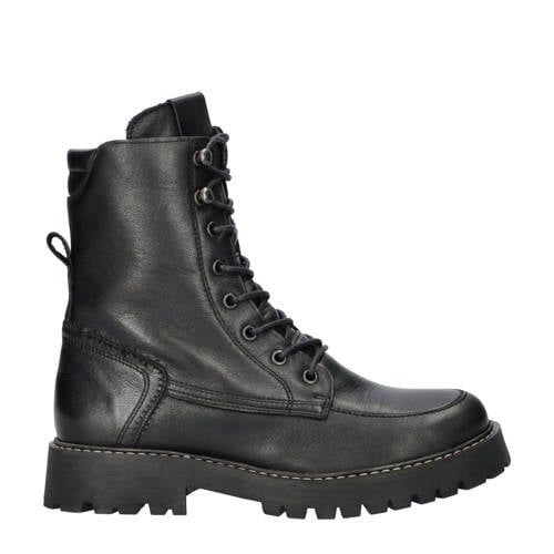 Nelson Gevoerde Leren Veterboots Zwart
