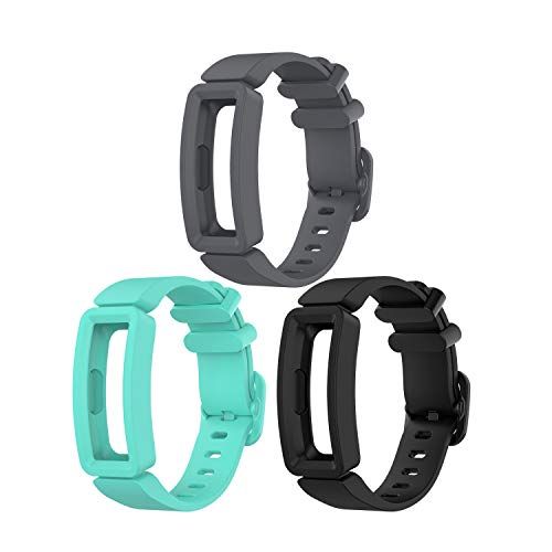 Tencloud Vervangende bandjes compatibel met Fitbit Ace 2 riem, zachte siliconen flexibele polsbandjes armband voor Ace 2 Activity Tracker voor 4,6 \"-7,1 '' maat, Zwart+Teal+Grijs