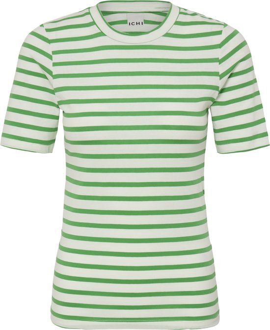 ICHI IHMIRA SS3 Dames T-shirt Kelly Green/Cloud Dancer Katoen/Elastaan