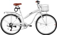 VEVOR Vélo de croisière pour femme 26 pouces blanc 7 vitesses acier V-Brake