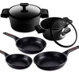 Fagor Alutherm Inductieset, 7-delig, 2 pannen 20-24 cm, 2 glazen deksels, 3 pannen 18-20-24 cm, gegoten aluminium, anti-aanbaklaag, PFOA-vrije anti-aanbaklaag, geschikt voor alle warmtebronnen