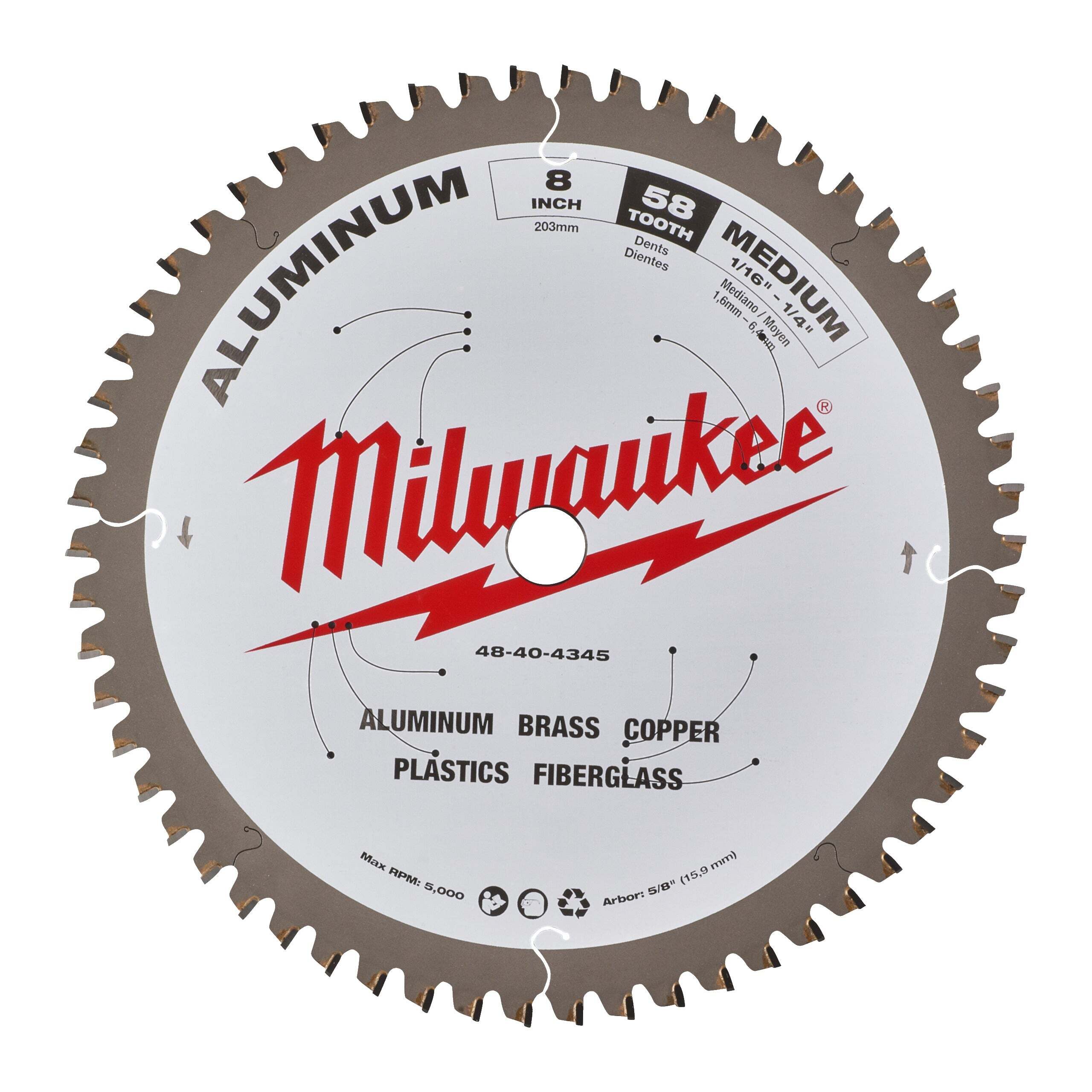 Milwaukee Cirkelzaagblad voor Aluminium | Ø 203mm Asgat 15,87mm 58T - 48404345