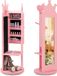 FANTASK Sieradenkast voor kinderen, 360 graden draaibaar, 4-in-1 spiegelkast met full-body spiegel en kledingstandaard, sieradenorganizer voor meisjes in roze, sieradenstandaard voor kinderen vanaf 3