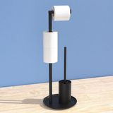Unyqoos® Porte-rouleau de papier toilette en acier inoxydable avec brosse WC, noir mat