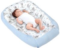 Medi Partners Babynest Knuffelnest 100% Katoen Wafel Reisbedje Voor baby's Zuigelingen 100x60x15cm Veilige sluiting (Teddy met lichtblauw Wafel)