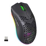 CROSS ZEBRA Draadloze Gamingmuis, 2,4G Lichtgewicht Honingraatschaal Ergonomische RGB-Muizen met 750mAh Oplaadbare Batterij, Energiebesparing, 6 Knoppen en Mini-USB-Ontvanger voor Windows, Mac OS, Laptop, Smart TV(Zwart)