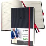 Sigel Conceptum weekagenda - A5 - 2025 (NL/FR/EN/DU) - zwart-rood - hardcover