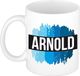 Bellatio Decorations Arnold naam cadeau koffie mok - beker - met blauw verfstrepen - Cadeau collega - vaderdag - verjaardag - meester - coach - 300 ml - wit