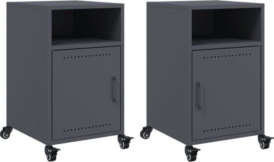 vidaXL Nachtkastjes - Set van 2 - Staal - Antraciet - 36x39x59 cm
