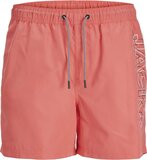 Jack & Jones Junior Boys Swim Shorts JPSTFIJI Double Logo Solid Hot Coral - Size 128