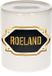 Bellatio Decorations Shoppartners Bv Spaarpot met voornaam Roeland - wit - met goud/zwart embleem - 8 x 9 cm - keramiek - met afsluitdop - cadeau verjaardag