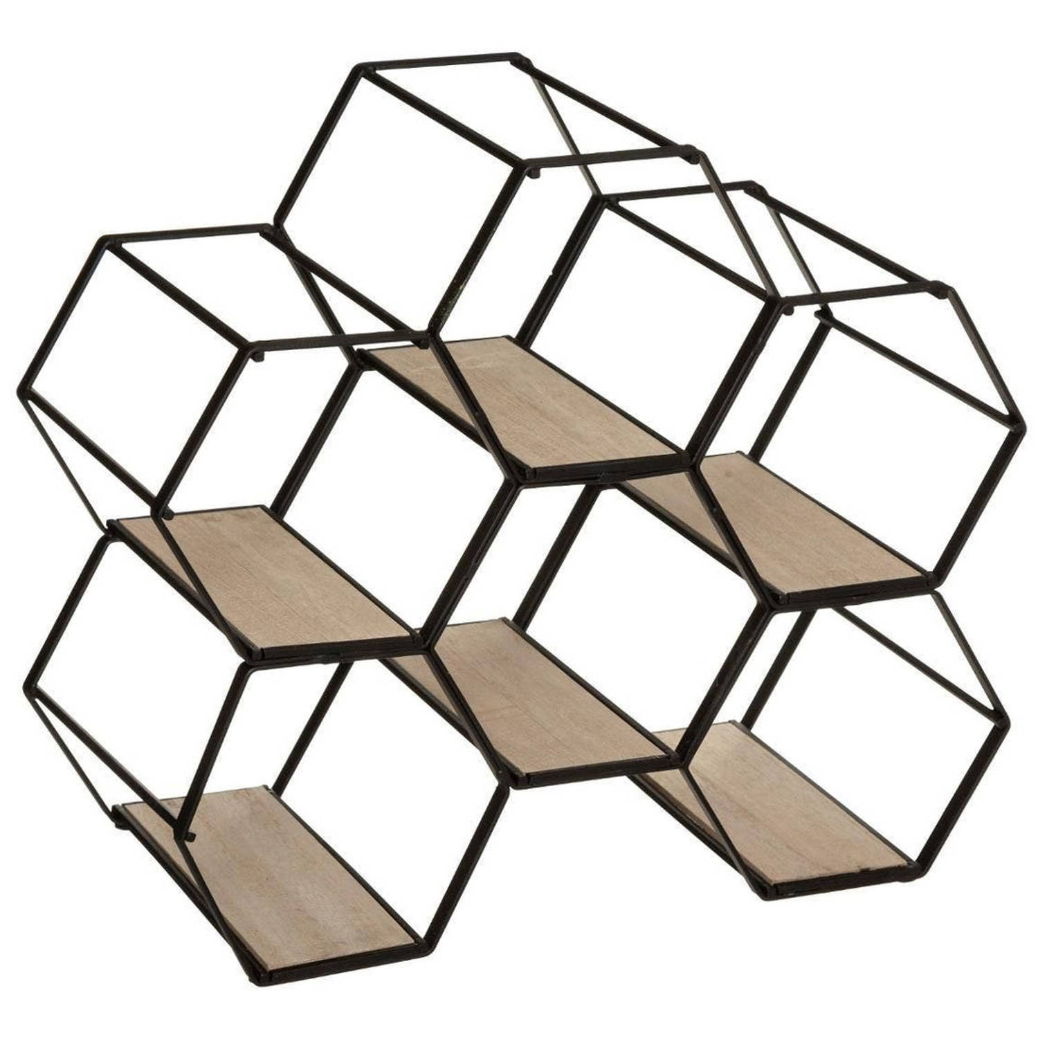 Atmosphera Metalen hexagon flessenrek/wijnrek voor 6 flessen 26 x 15 x 29,5 cm zwart - Wijnfles houder