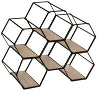 Atmosphera Metalen hexagon flessenrek/wijnrek voor 6 flessen 26 x 15 x 29,5 cm zwart - Wijnfles houder