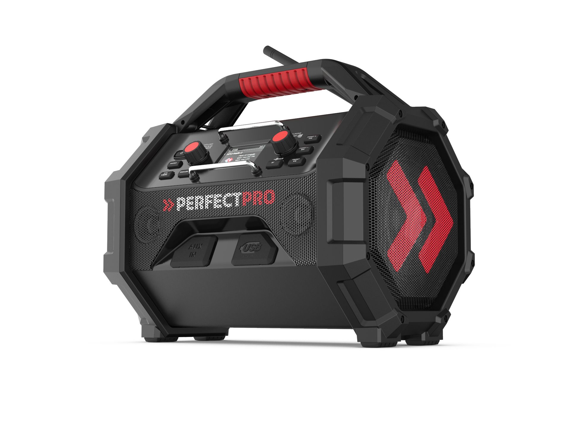 Perfectpro ROCKTAGON Werkplek DAB+/FM Radio | Bluetooth 5.2 | 30W | IP65 | Black/Red
