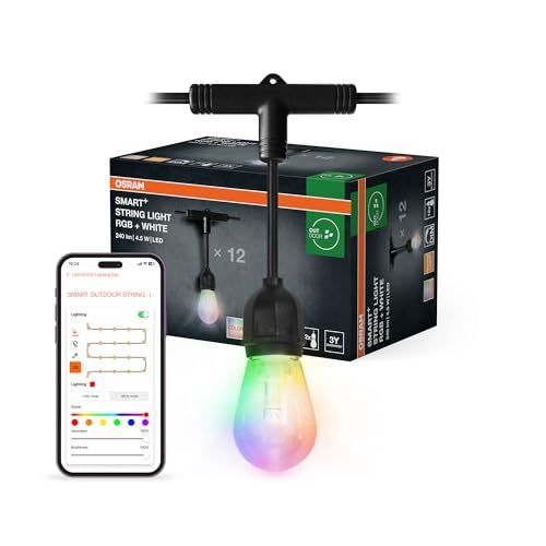 OSRAM SMART+ outdoor WiFi lichtsnoer, 4,5W, 240lm, zwart, warm wit licht (3000K) & RGB licht met 16 miljoen kleuren, app bestuurbaar, compatibel met Amazon, Google, IP44
