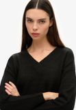 Superdry - Oversized trui met V-hals - Dames - Wolmix - Zwart - Maat M