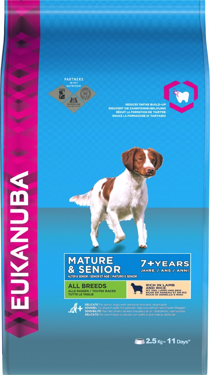 EUKANUBA Dog Mature & Senior - All Breeds - Lam/Rijst - Hondenvoer - 2.5 kg