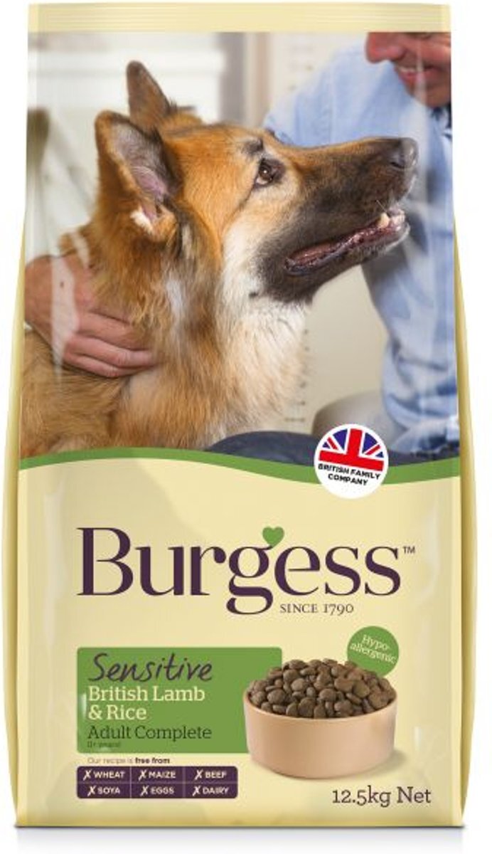 Burgess dog sensitive brits lam / rijst hondenvoer 12 5 kg