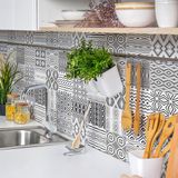 Ambiance Sticker Zelfklevende tegelmuurstickers voor keuken en badkamer - 24 cementtegelstickers, Azulejos Rodrigues-stijl - 24 stickers, 10x10 cm