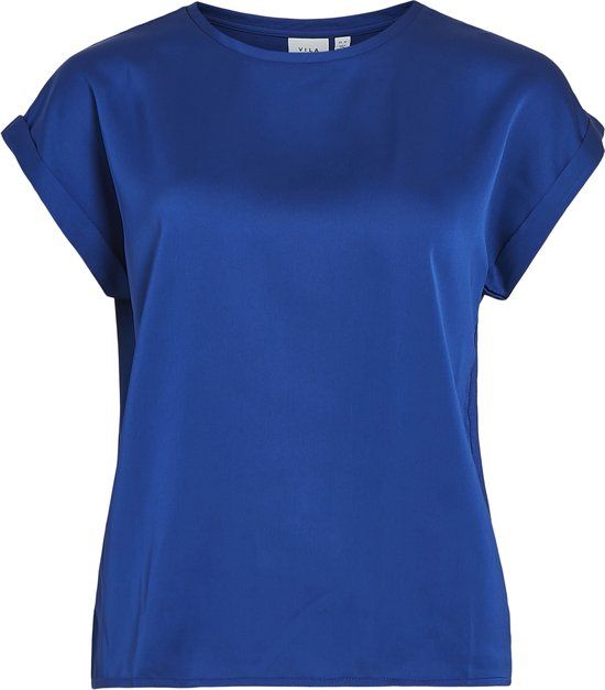 VILA VIELLETTE S/S SATIN TOP - NOOS Dames Top - Mazarine Blue - Maat 40