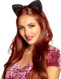 Boland - Diadeem Kattenoren velvet Zwart