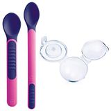 MAM Heat Sensitive Spoons & Cover, bestekset, verandert de kleur door hitte, met bestekhouder, roze