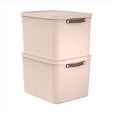 Rotho Maloja Opbergdoos, set van 2 stuks, 55 l met deksel, 53,5 x 40 x 34 cm (l x b x h) (roze)