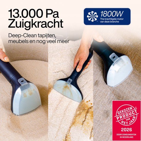 Samako Tapijtreiniger PowerClean Pro 1800W - Stoomreiniger en vlekkenreiniger - 8 Opzetstukken - 100° Stoom - Bankreiniger - Meubelreiniger - Handstomer - Matrasreiniger