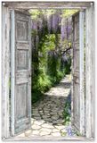 Merkloos / Sans marque GreatGardenPosters B.V. Tuinposter - 80x120 cm - PVC - Deur - Blauwe regen - Rechthoek - Voor buiten