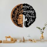 Elegant decoratief houten wandaccessoire, 56 x 59 cm, 100% echt hout (3 cm) en metaal (1,5 mm), unieke walnoot en zwarte afwerking, perfect voor woondecoratie