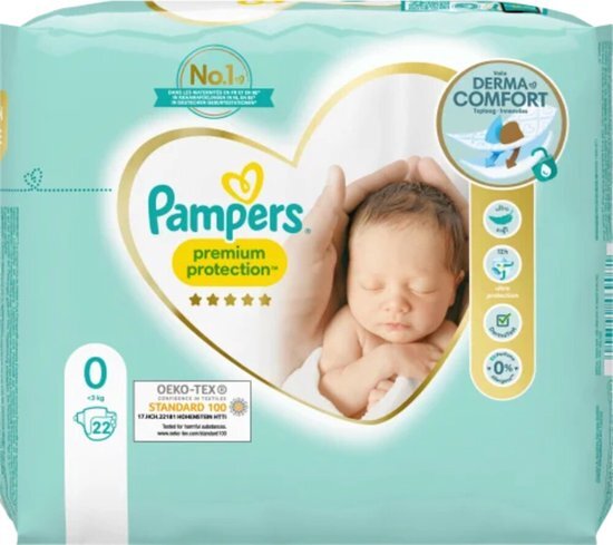 Pampers Premium Protection Luiers Maat 0 (&lt;3kg) 22 stuks