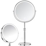 AIMAX Oplaadbare make-upspiegel met verlichting, 38-48 cm, in hoogte verstelbare make-upspiegel, 3 lichtkleuren en helderheid dimbaar, 360 graden draaibare dubbelzijdige tafelspiegel