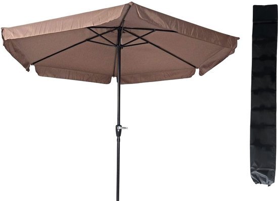 Outdoor Living Parasol Gemini - taupe - Ø300 cm - handig opdraaisysteem - inclusief opberghoes