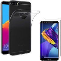 Phonillico® Case voor HUAWEI Y7 2018 + Gehard glas Screenprotector Film - Transparant