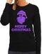Bellatio Decorations Foute Kersttrui/Sweater Dames - Merry Christmas - Zwart - Glitter Paars - Kerstman - Maat M