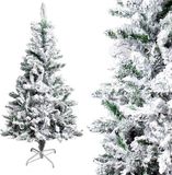 Merkloos / Sans marque Kunstkerstboom met sneeuw, wit, dik, groen, materiaal pvc, hoogte 150 cm, 328 takken, standaard van metaal, voor tuindecoratie