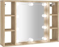 vidaXL Spiegelkast met LED-verlichting, Sonoma-eikenhout, 76x15x55 cm