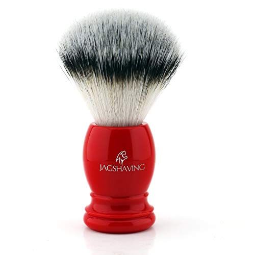 Jag Shaving Heren Scheerborstel Synthetische Badger Haar Vegan & Wreedheid Gratis Set in Rode Hars Handvat Perfect geschenk voor Elke Man Barber Professional