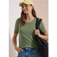 Cecil Basic T-shirt met ronde hals in effen kleur diep matcha groen XL