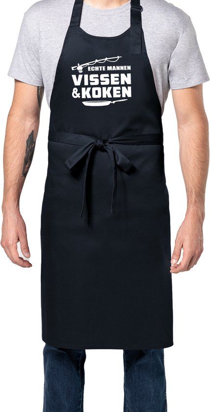 Donkey Designs BBQ Schort Echte Mannen Vissen en Koken - Zwart - One Size