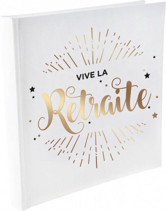 Sweet-One Gastenboek Vive la retraite wit met goud en zwart - pensioen - gastenboek - retraite